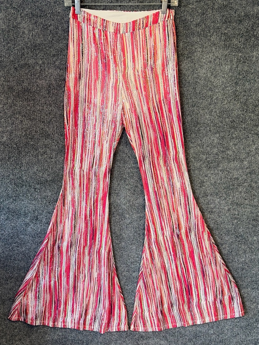L'ATISTE Pink, White & Red Striped Flare Pants
